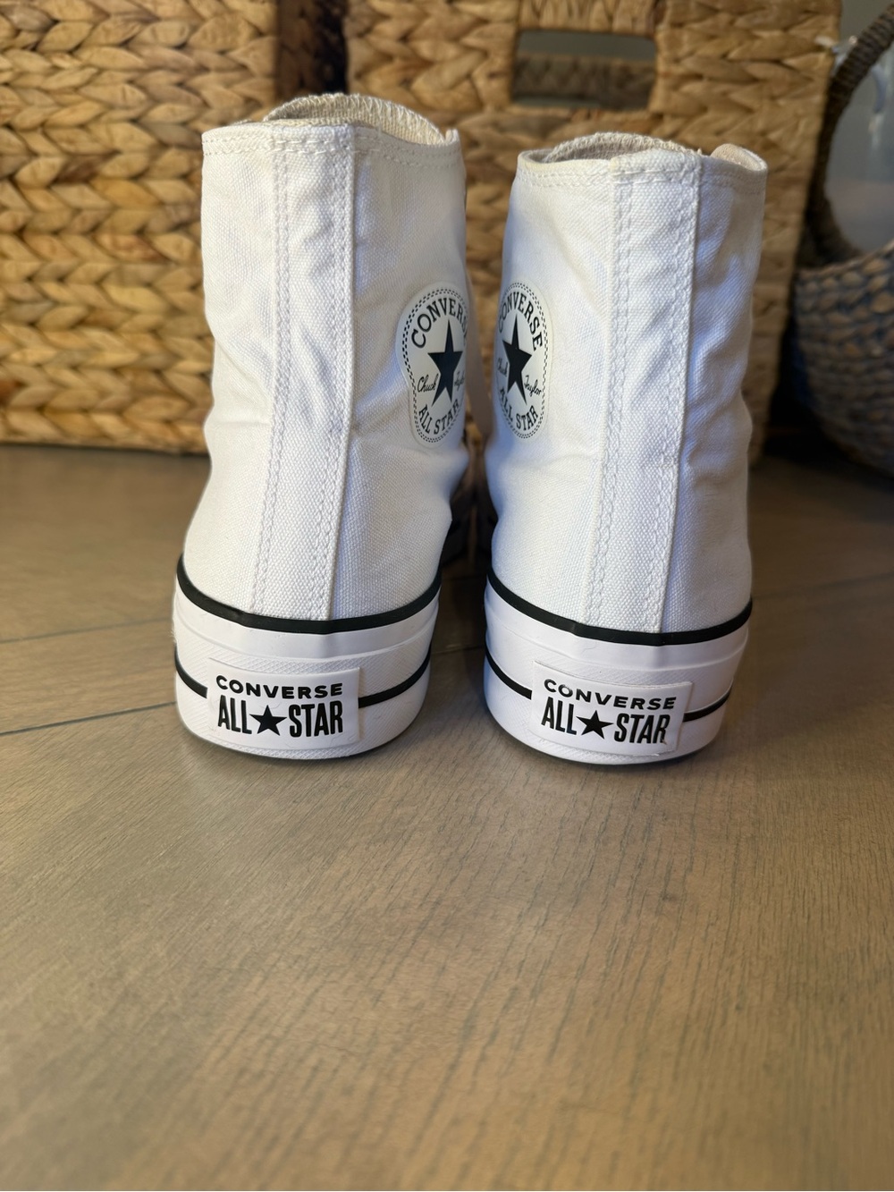 Converse White High-Top Canvas Sneakers with Black Trim - Picture 5 of 8
